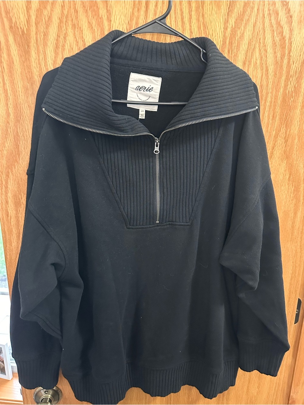 aerie women’s oversized Black Half-Zip Ribbed Collar Sweater